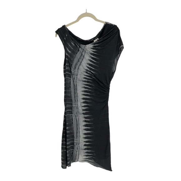 HELMUT LANG  Black & Grey Tie-Dye Print Abstract Asymmetrical Midi Dress size S - Picture 4 of 16